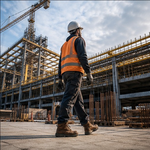 Construction worker wearing safety footwear