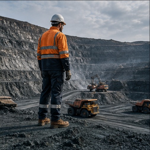 Mining worker wearing safety footwear